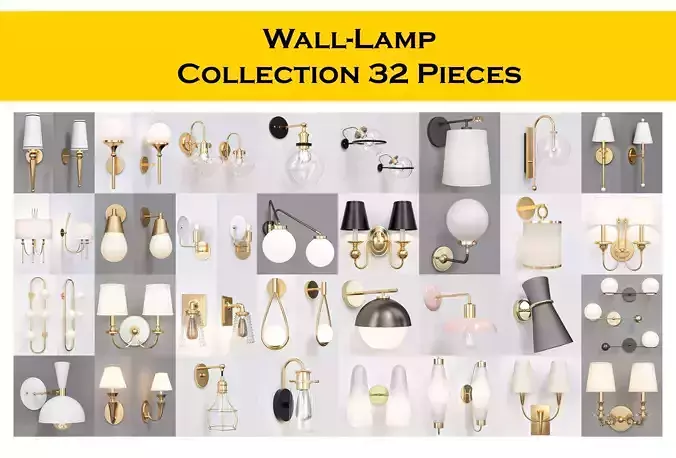 Wall-Lamp Collection 32 Pieces 3d model