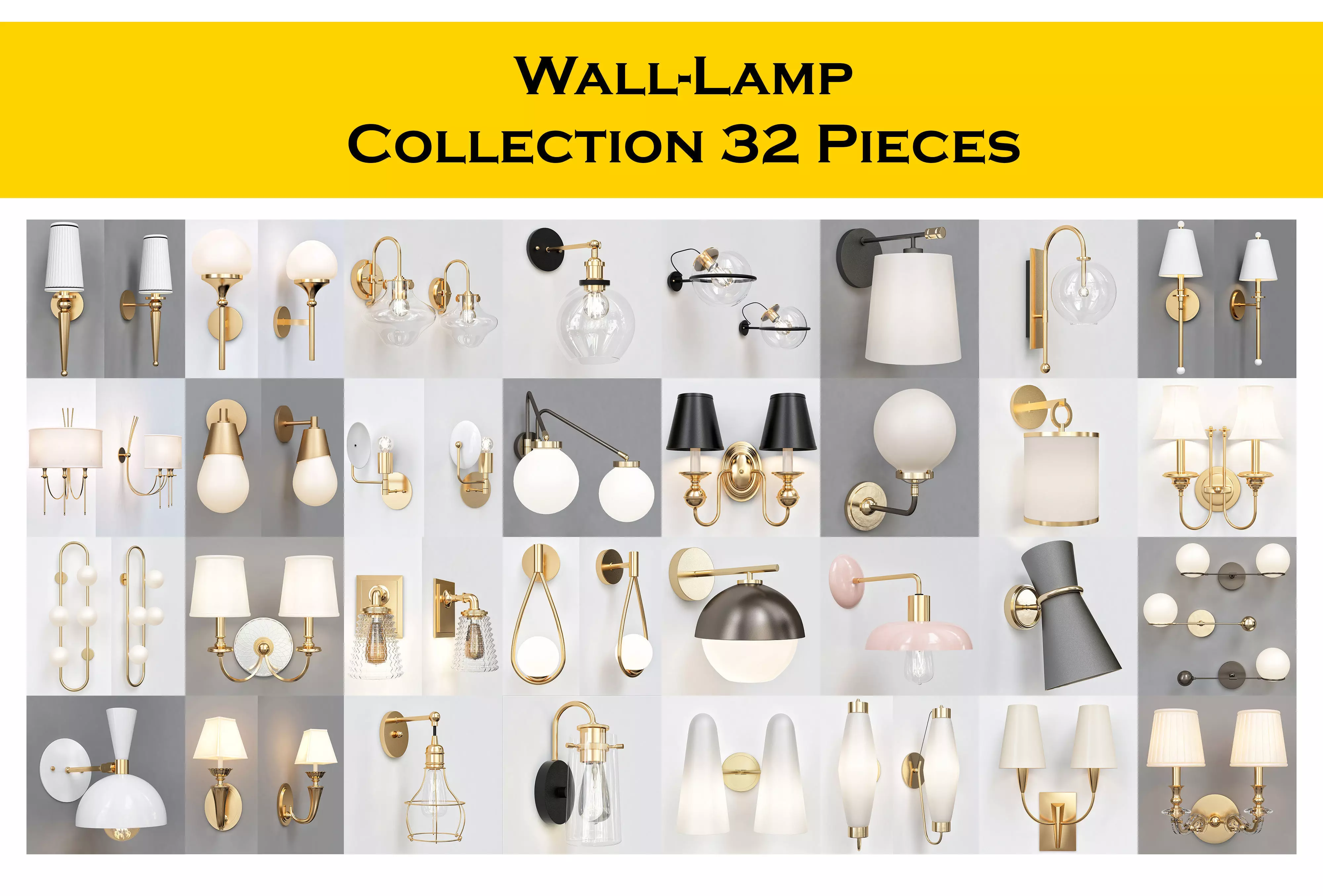 Wall-Lamp Collection 32 Pieces 3d model 3D model_0