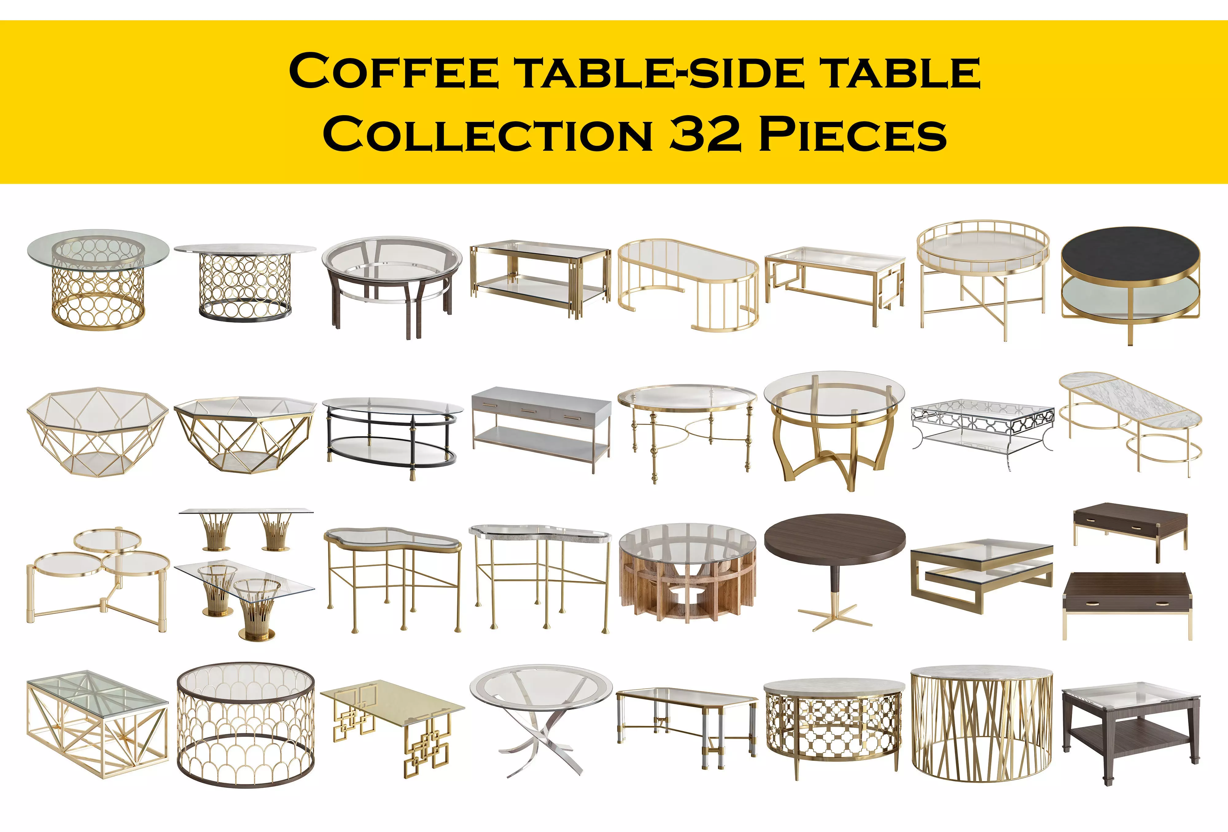 Coffee table-side table Collection 32 Pieces 3d model 3D model_0