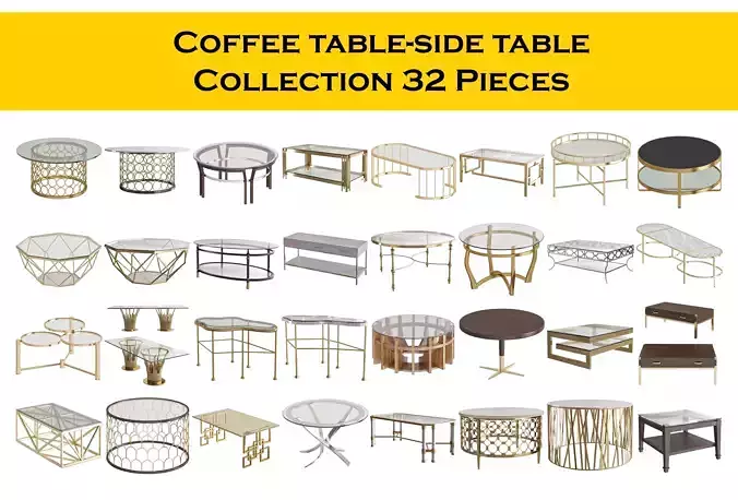 Coffee table-side table Collection 32 Pieces 3d model