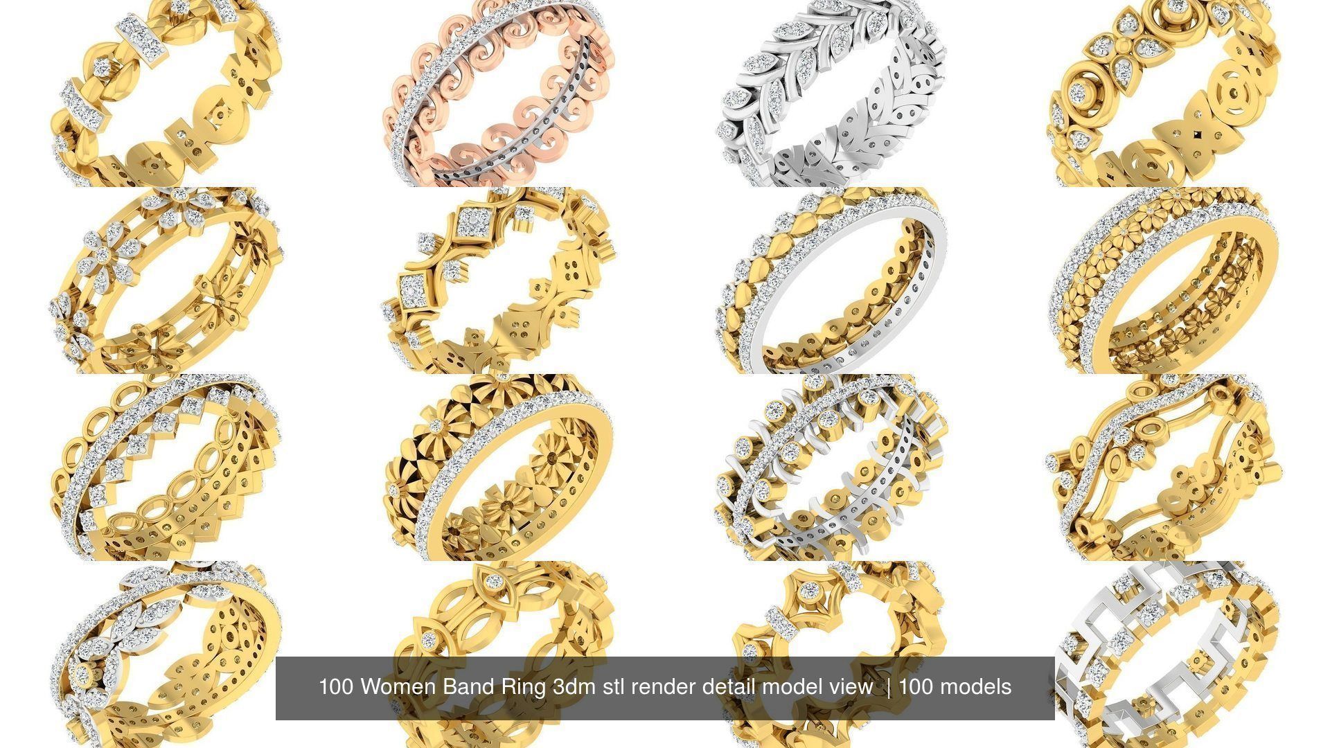 100 Women Band Ring 3dm stl render detail model view 3D Model Collection_3