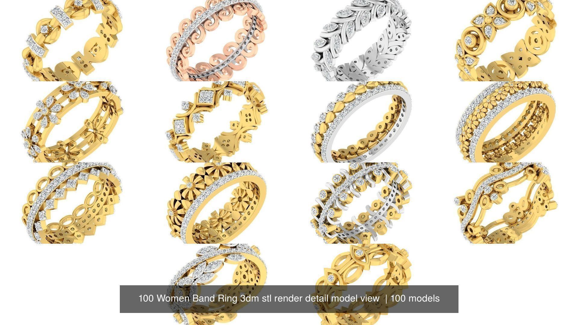 100 Women Band Ring 3dm stl render detail model view 3D Model Collection_2