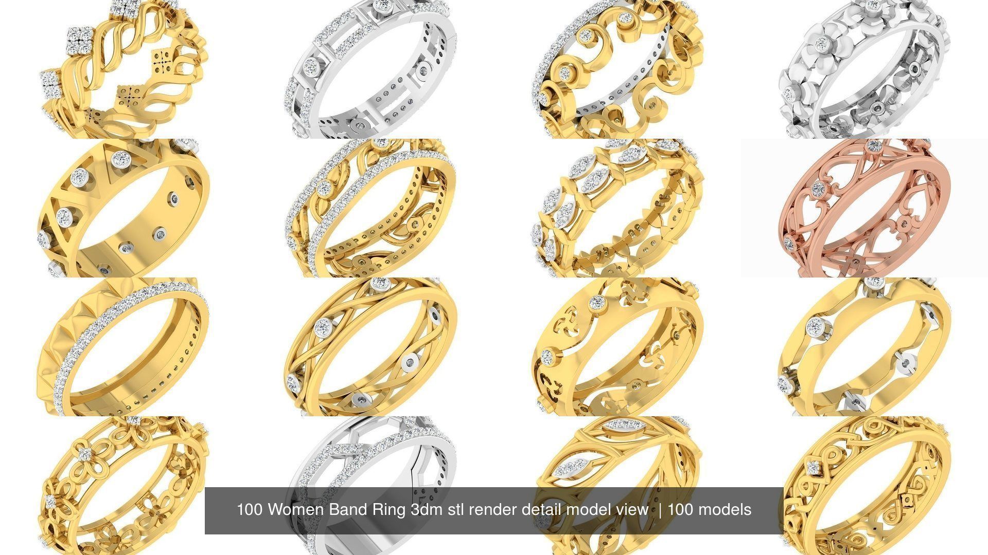 100 Women Band Ring 3dm stl render detail model view 3D Model Collection_12