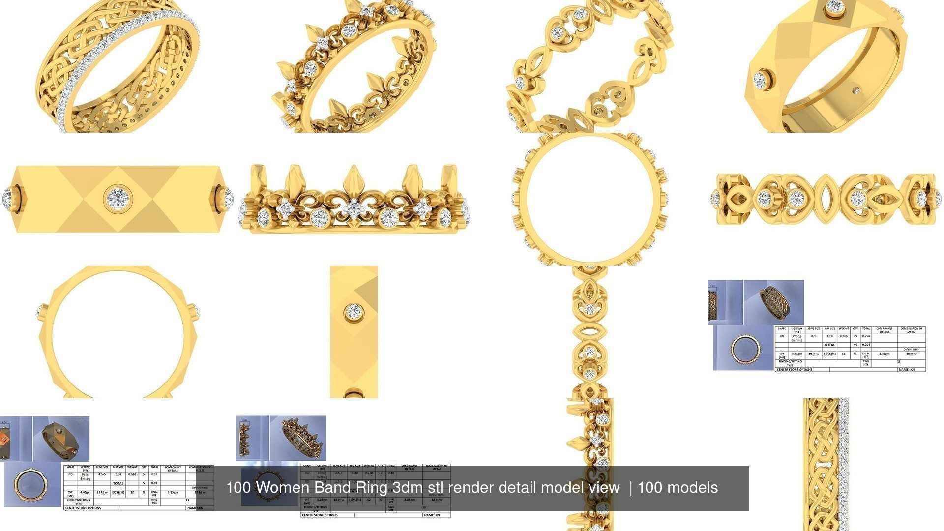 100 Women Band Ring 3dm stl render detail model view 3D Model Collection_9