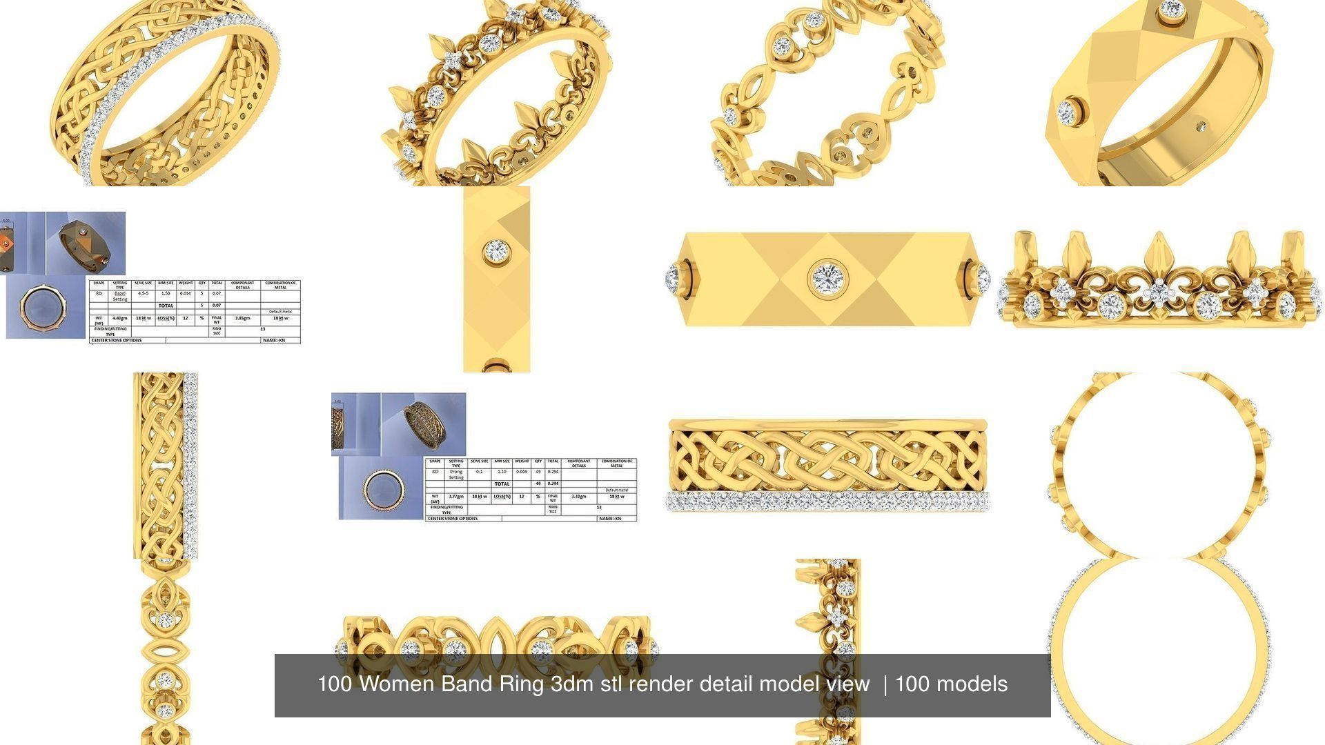100 Women Band Ring 3dm stl render detail model view 3D Model Collection_8