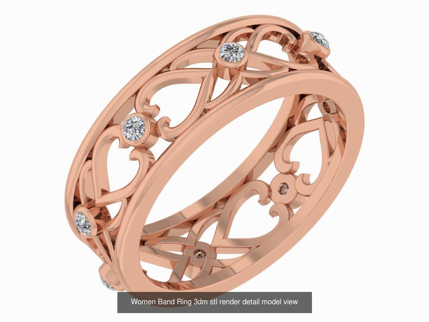 100 Women Band Ring 3dm stl render detail model view 3D Model Collection_100