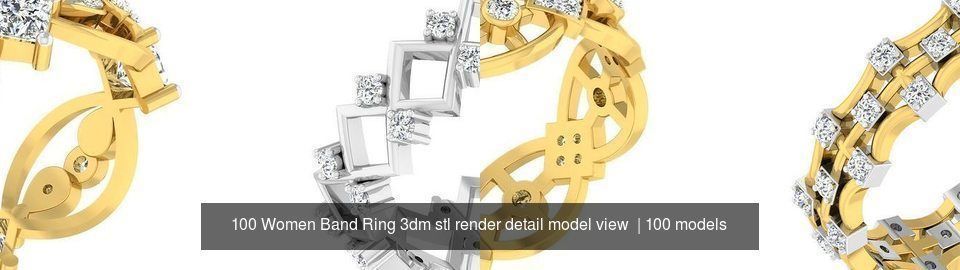 100 Women Band Ring 3dm stl render detail model view 3D Model Collection_5