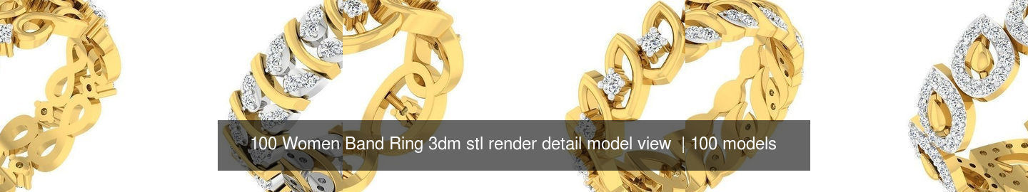 100 Women Band Ring 3dm stl render detail model view 3D Model Collection_11