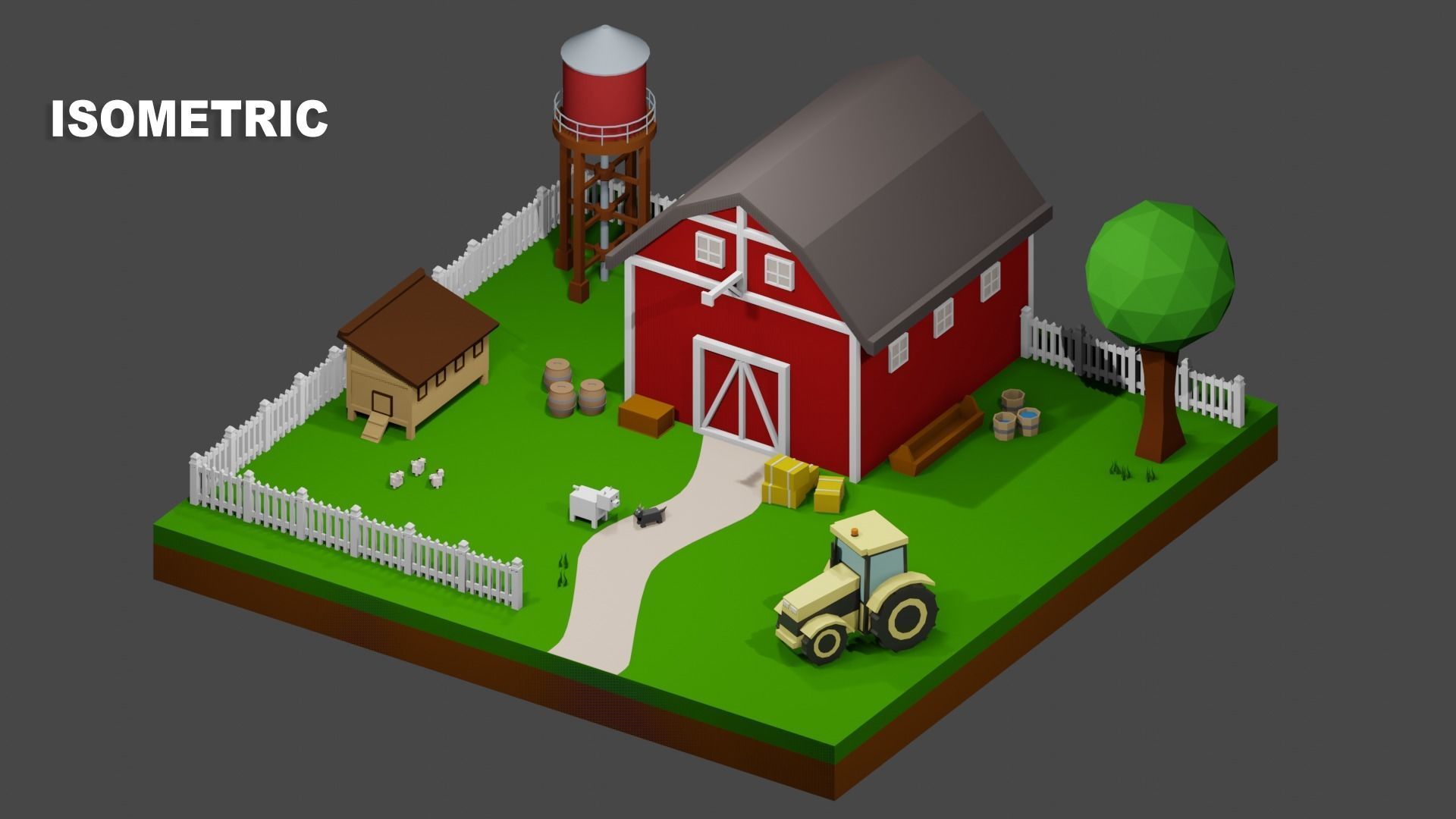 Low poly Isometric Farm 1 Low-poly 3D model_1