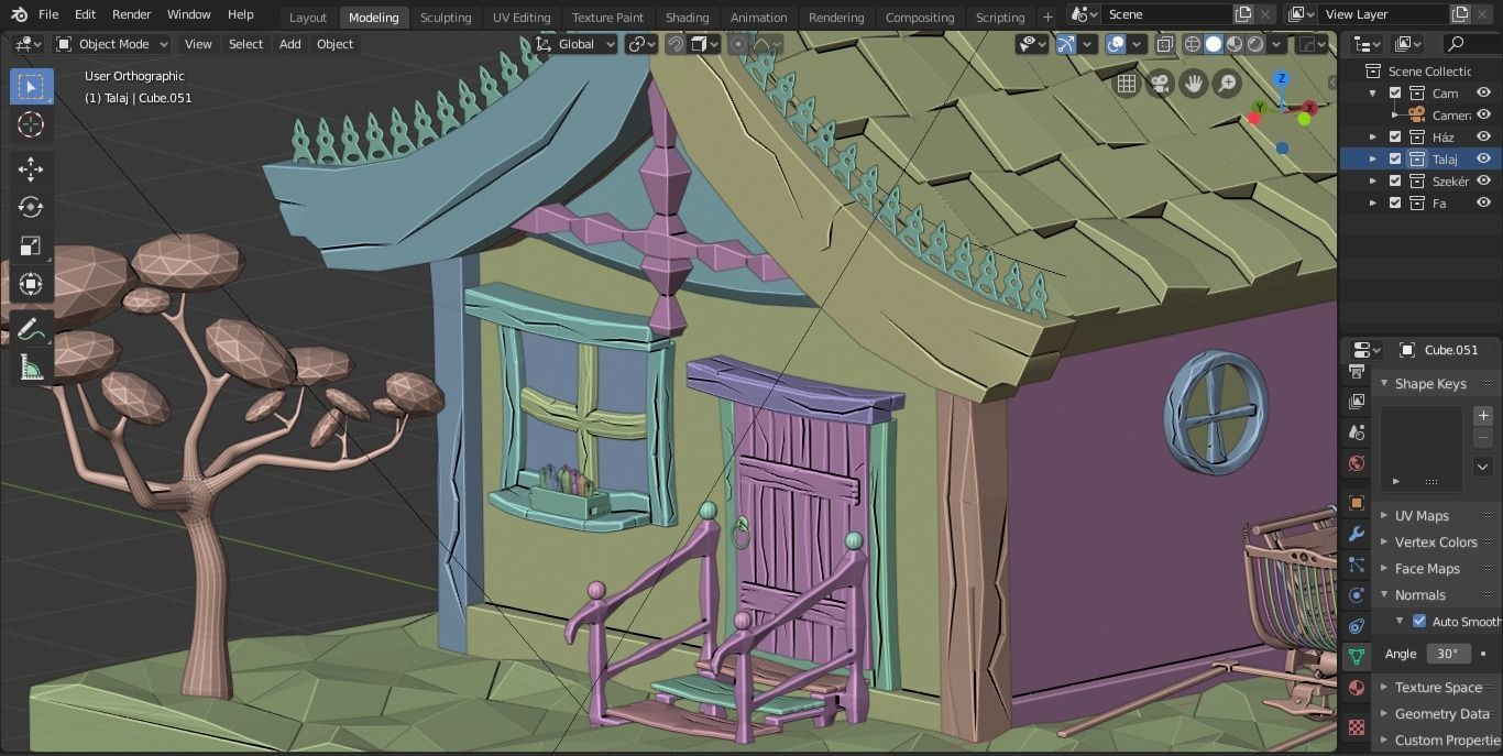 Low-poly house with roof Low-poly 3D model_1