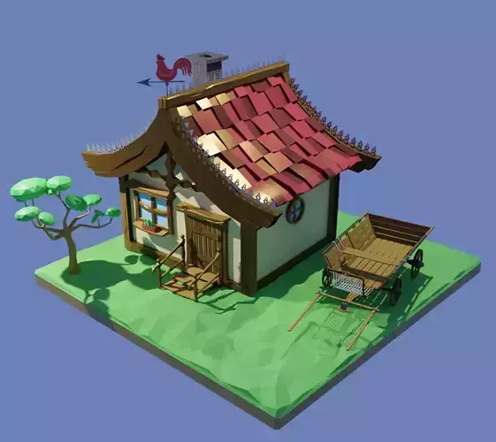 Low-poly house with roof
