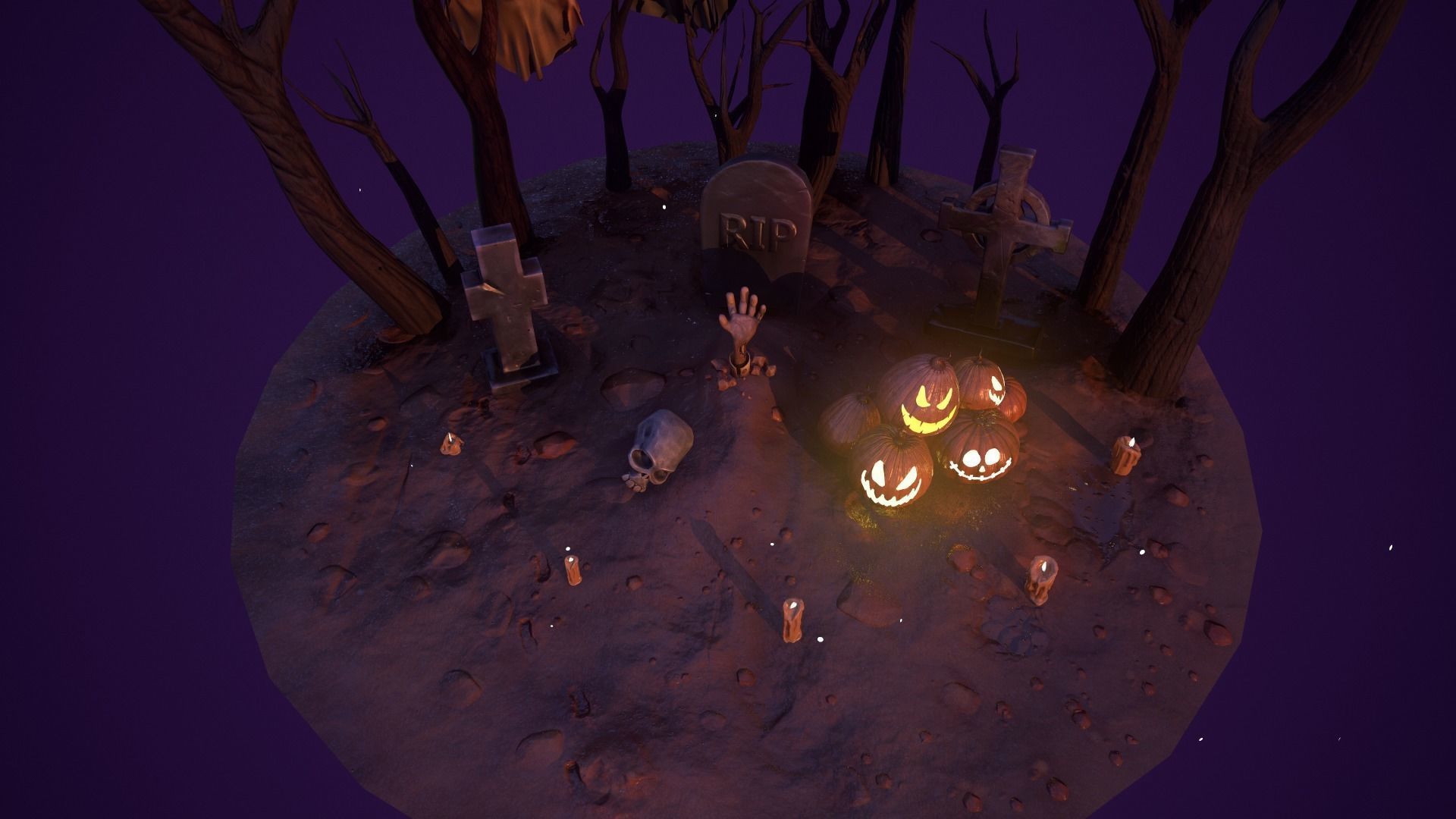 Halloween Collection island in middle of forest Low-poly 3D model_8