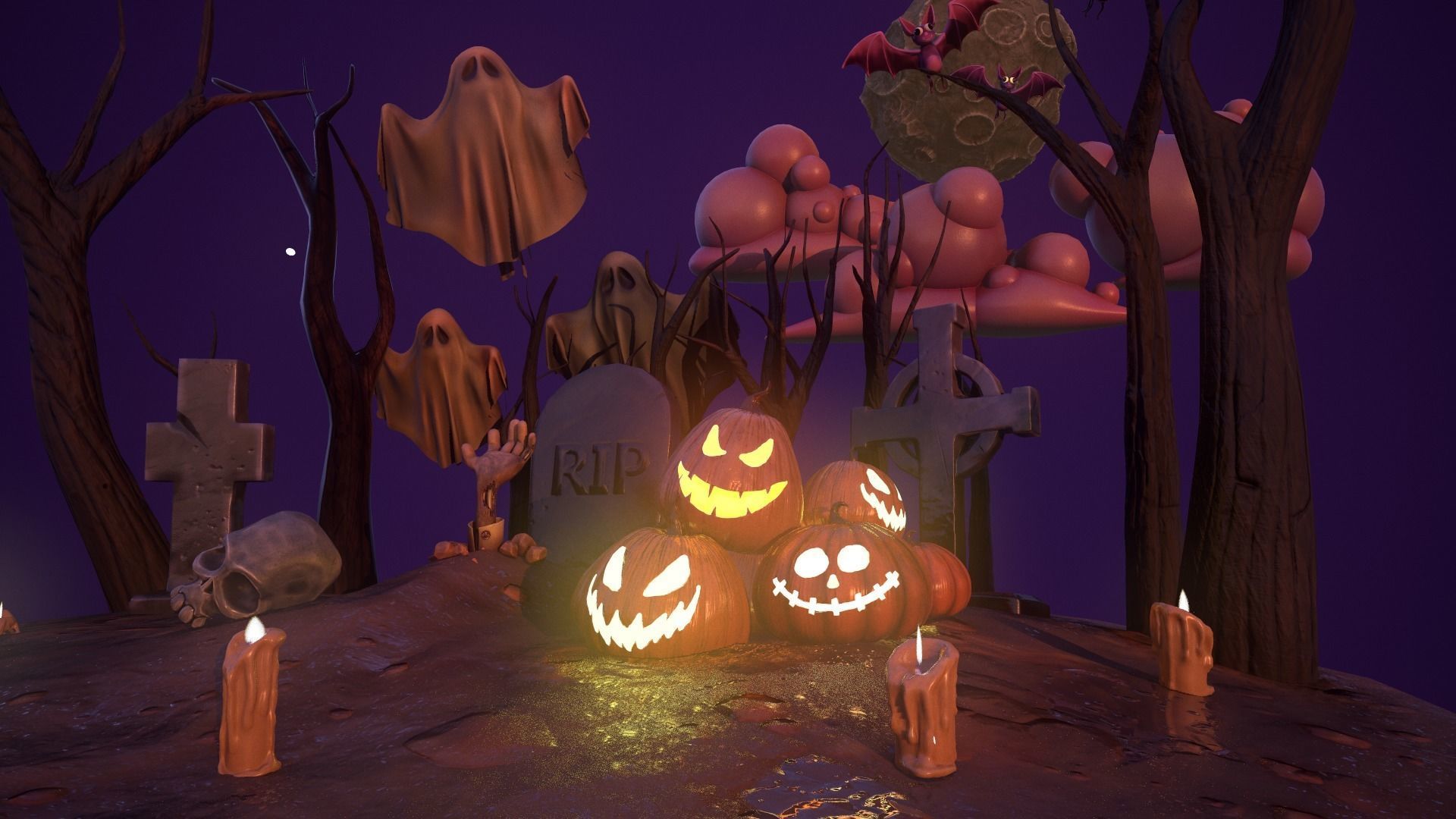Halloween Collection island in middle of forest Low-poly 3D model_5