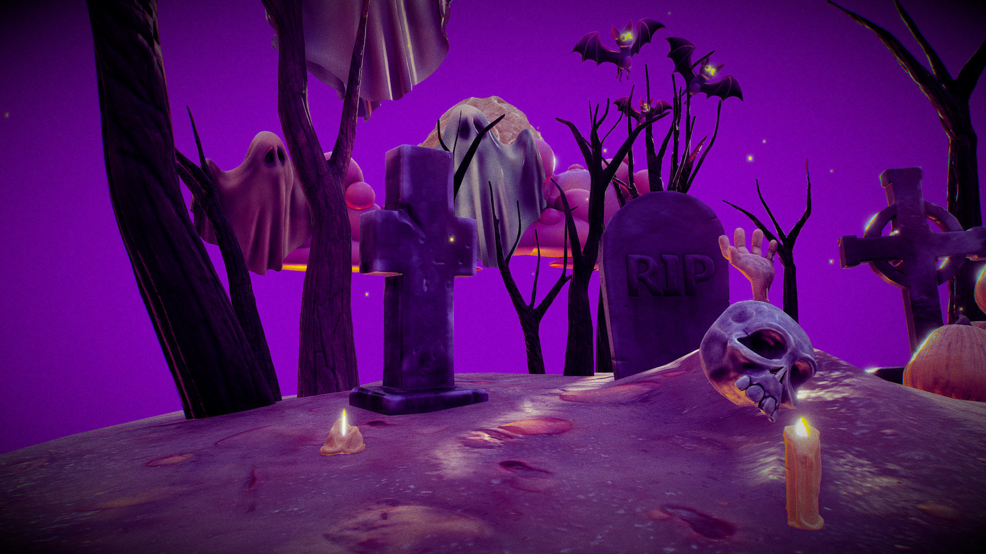 Halloween Collection island in middle of forest Low-poly 3D model_32