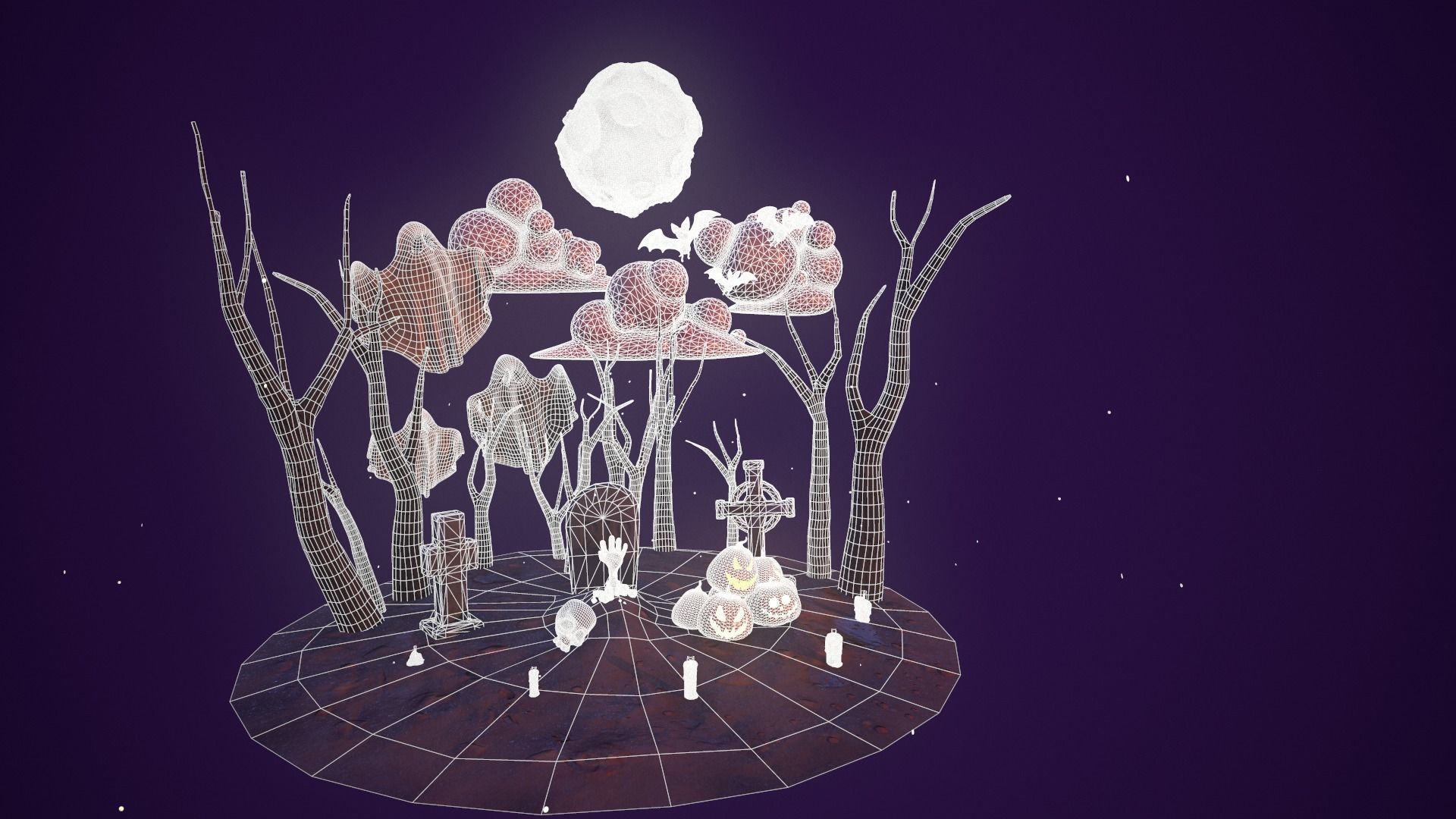 Halloween Collection island in middle of forest Low-poly 3D model_24