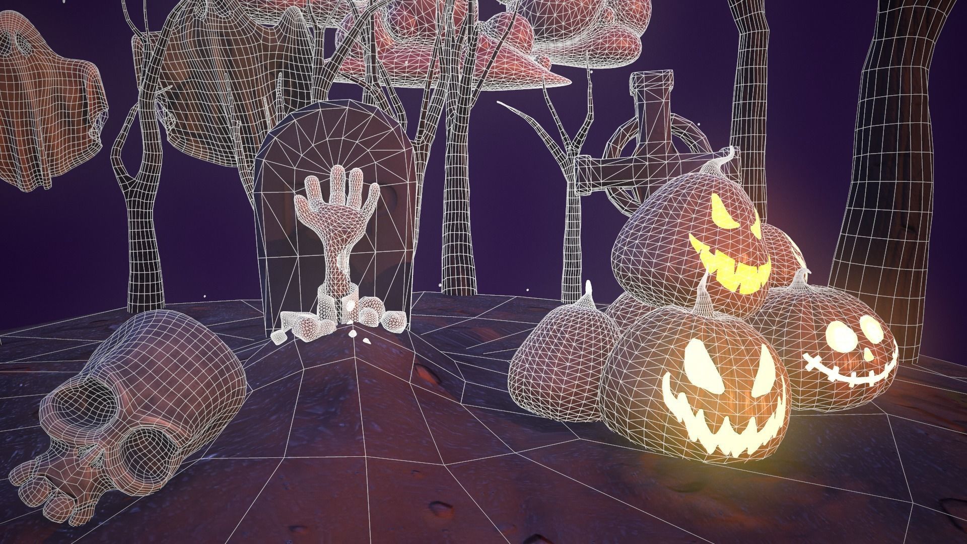 Halloween Collection island in middle of forest Low-poly 3D model_29