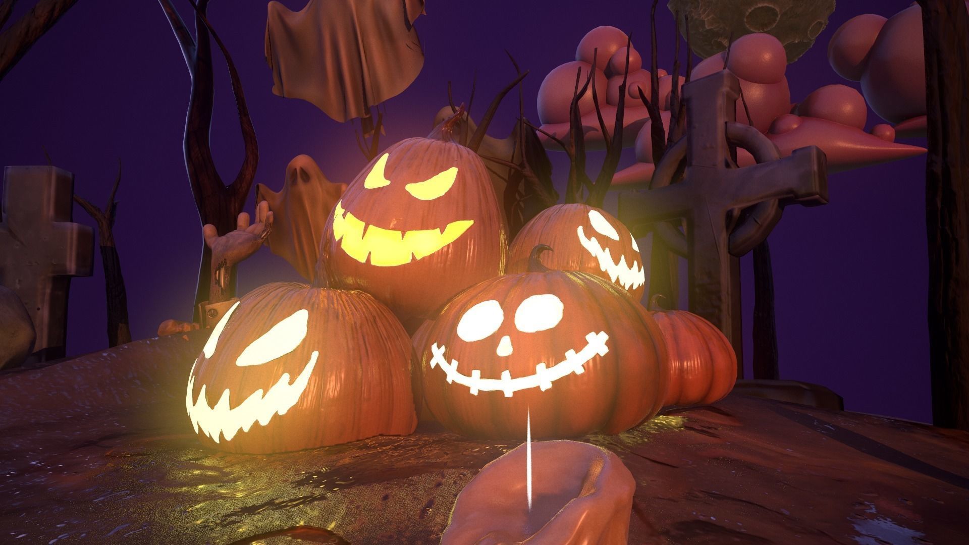 Halloween Collection island in middle of forest Low-poly 3D model_2