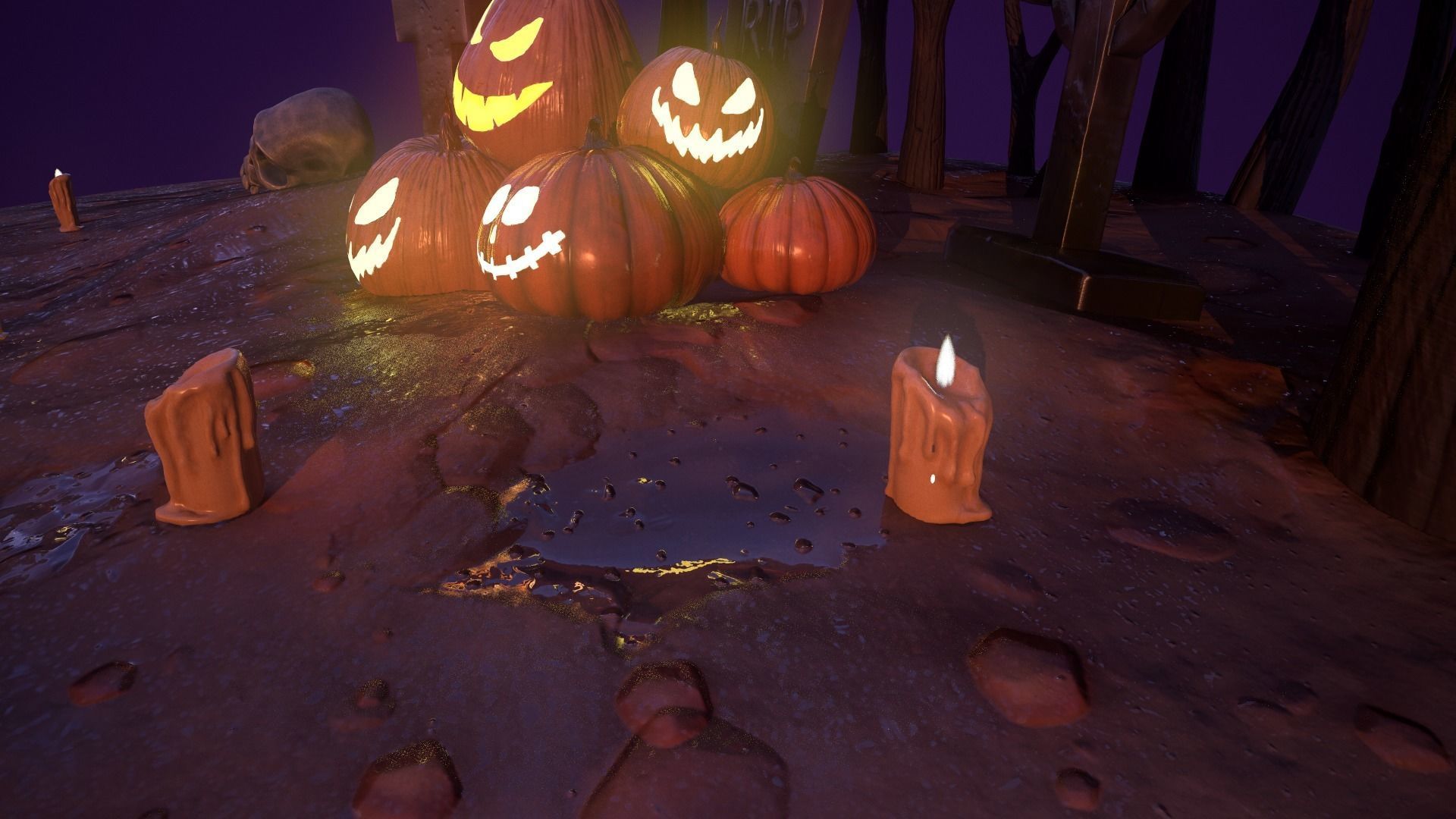 Halloween Collection island in middle of forest Low-poly 3D model_11