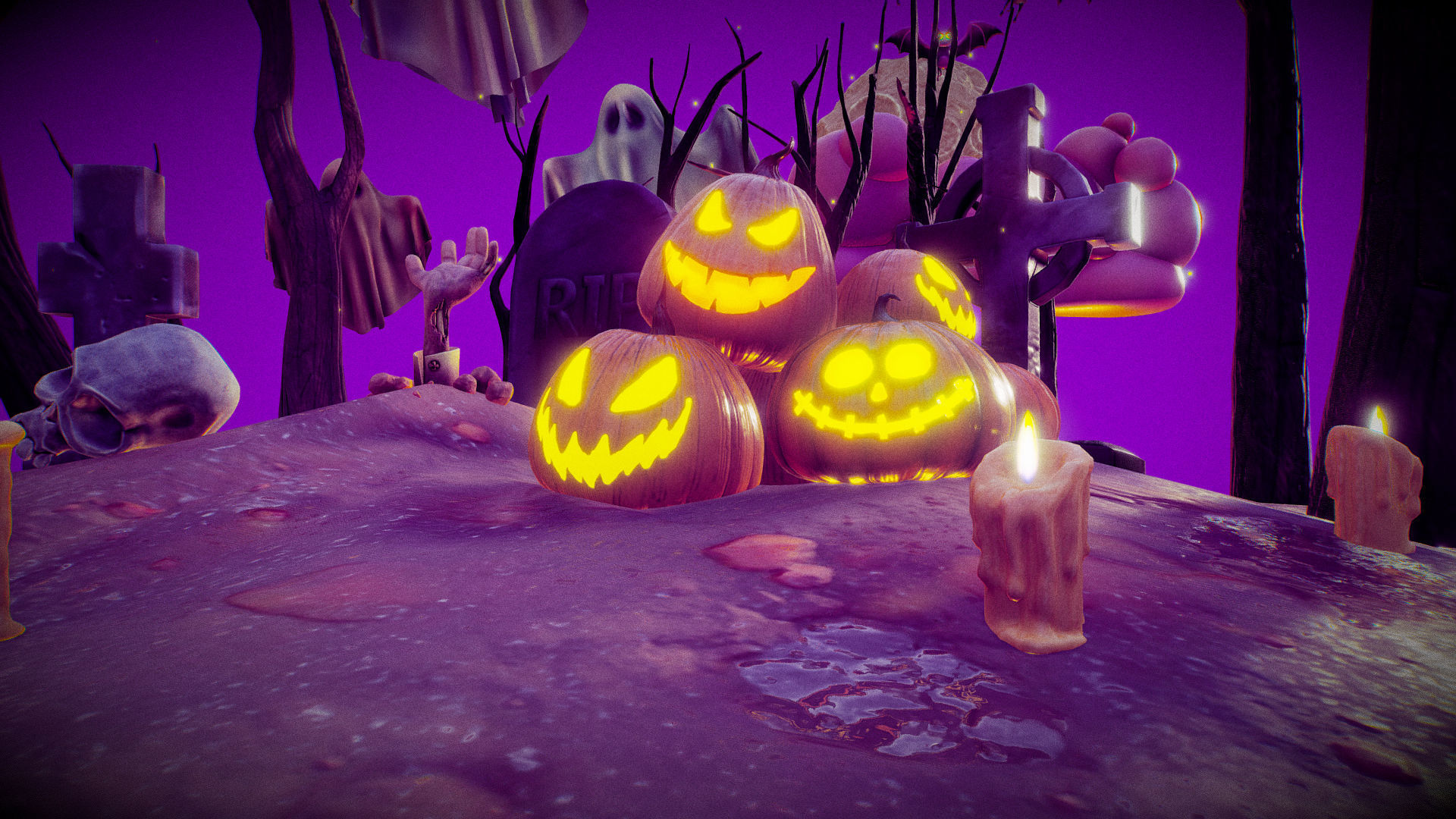 Halloween Collection island in middle of forest Low-poly 3D model_16