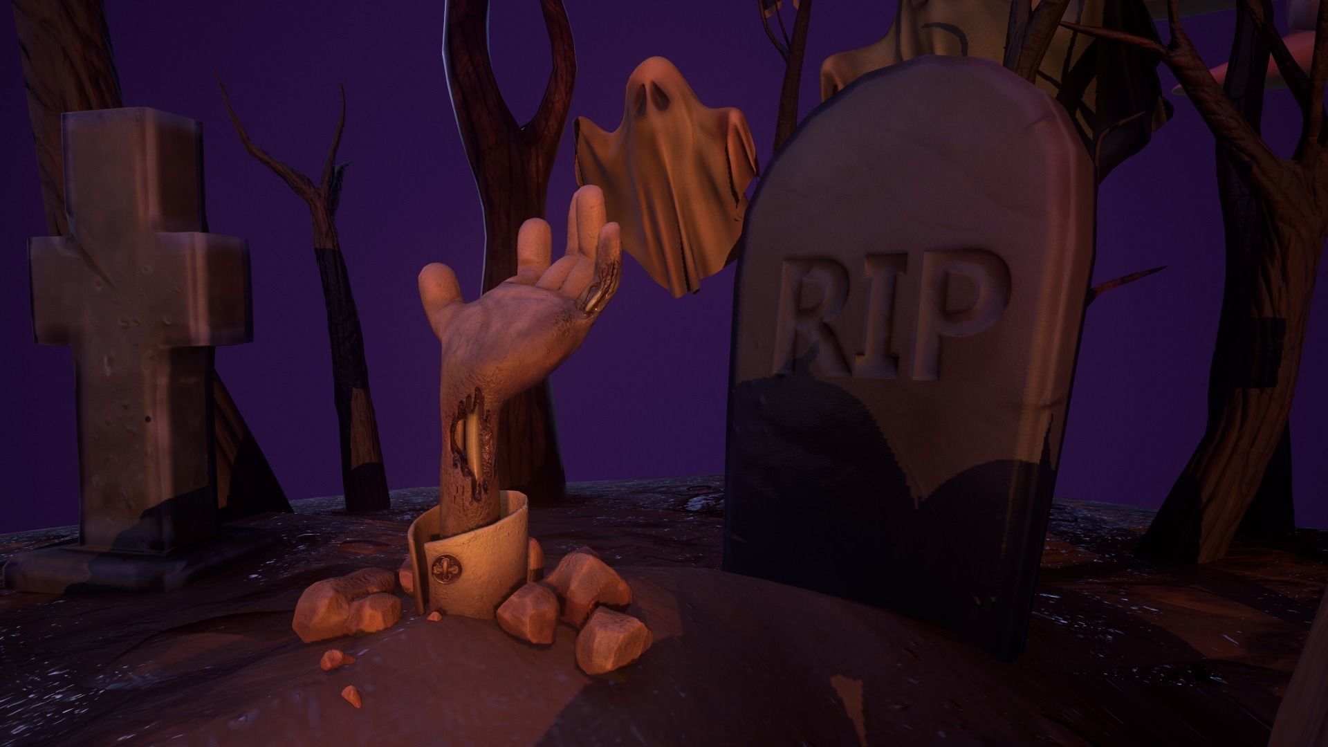 Halloween Collection island in middle of forest Low-poly 3D model_14