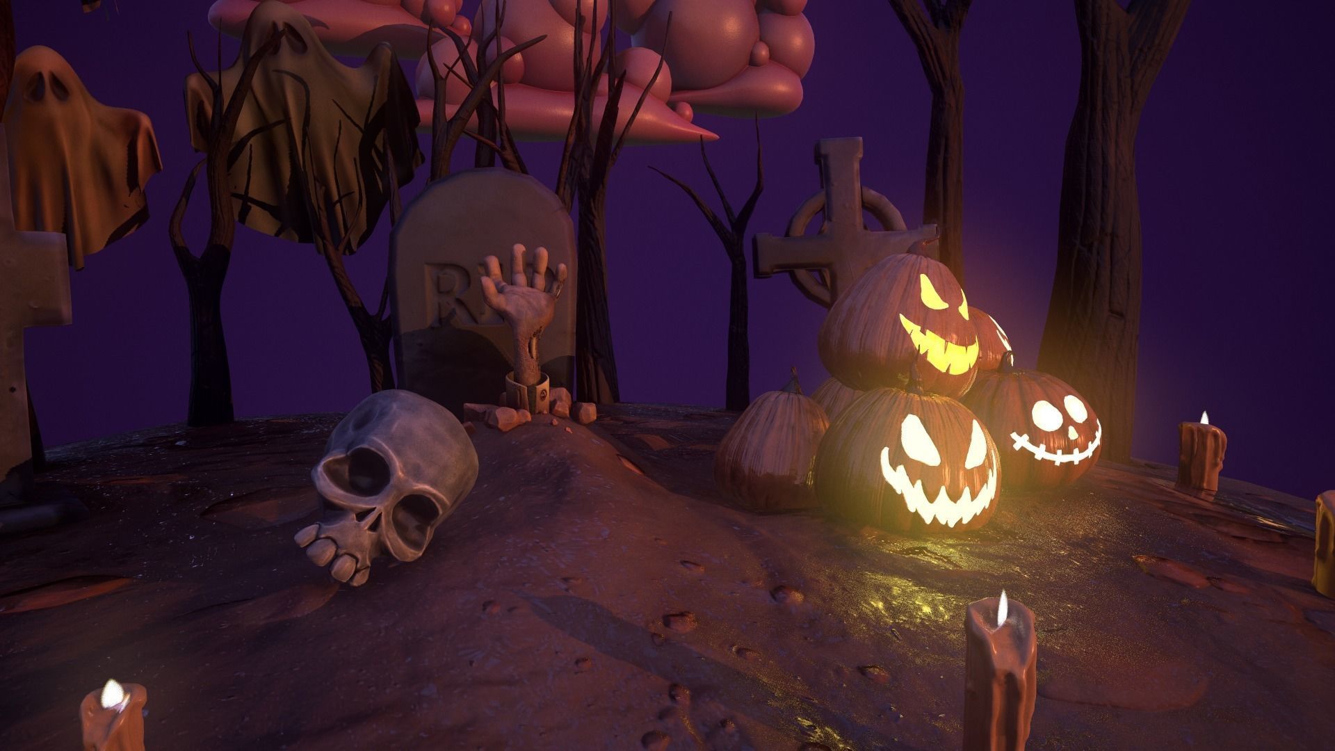 Halloween Collection island in middle of forest Low-poly 3D model_23