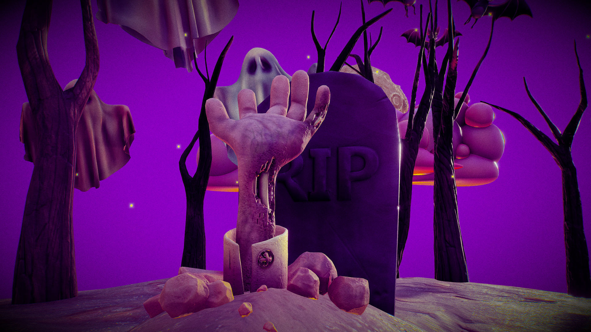 Halloween Collection island in middle of forest Low-poly 3D model_15