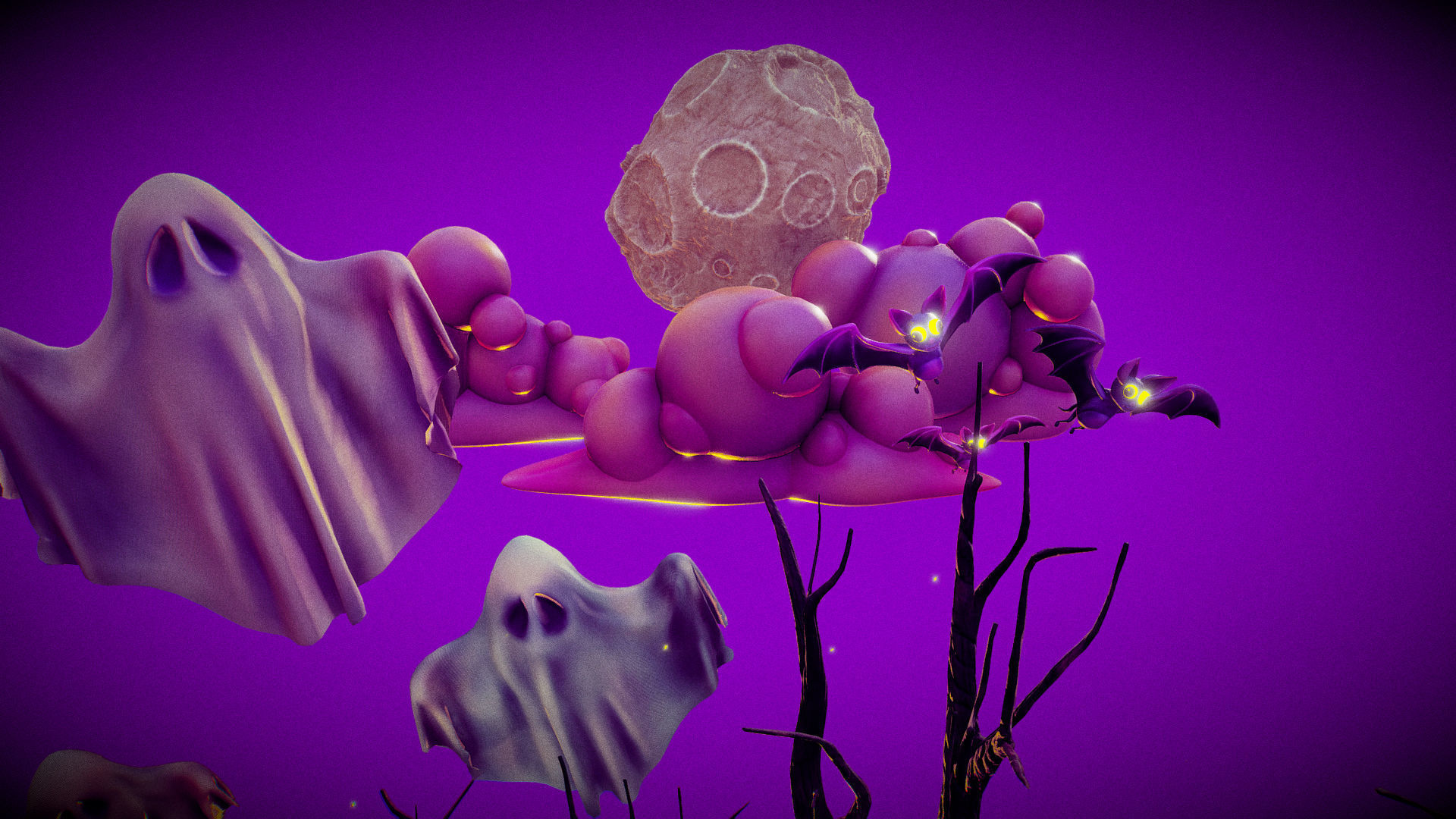 Halloween Collection island in middle of forest Low-poly 3D model_4