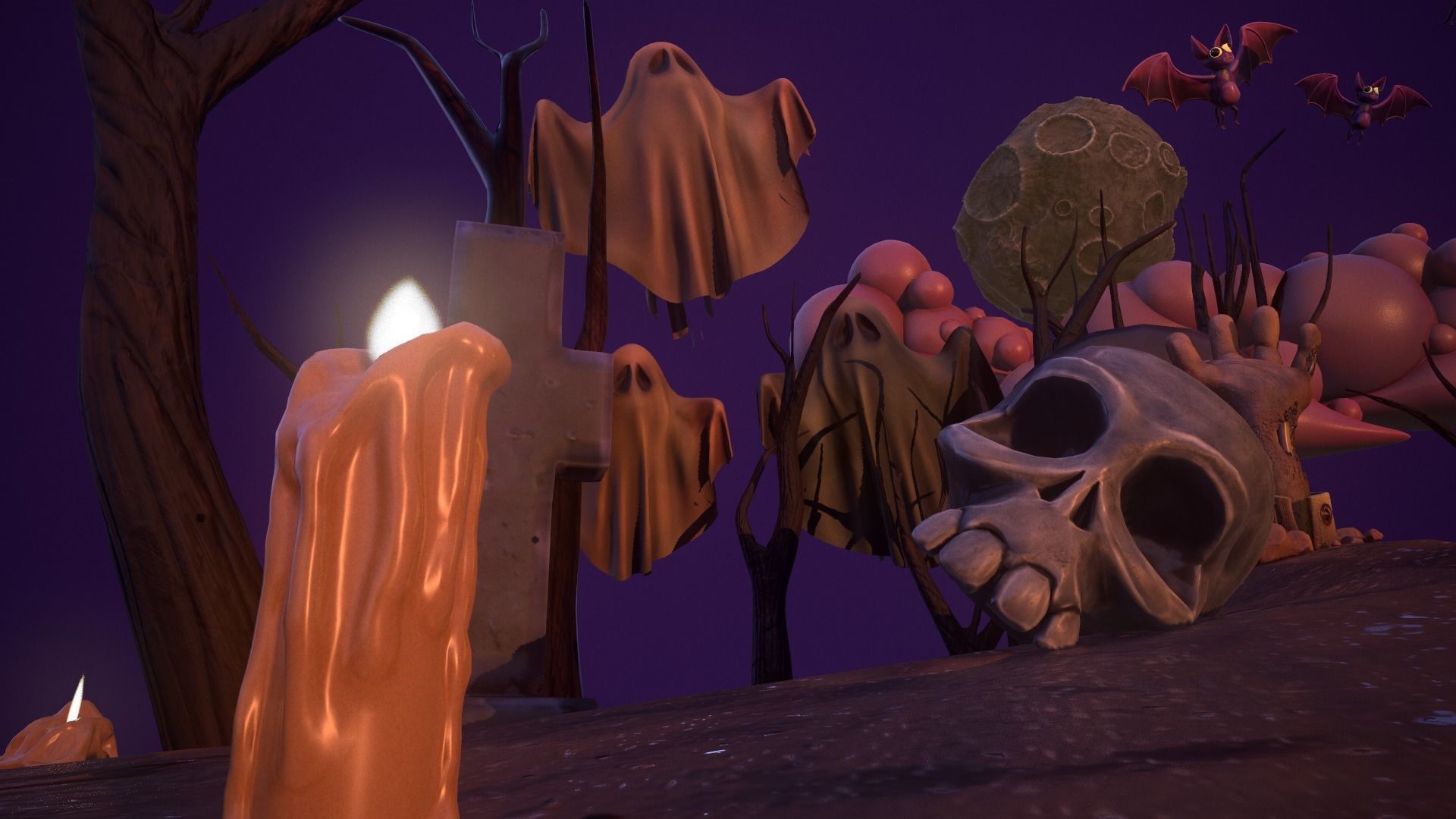 Halloween Collection island in middle of forest Low-poly 3D model_21