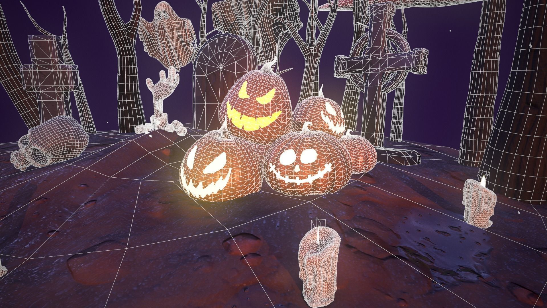 Halloween Collection island in middle of forest Low-poly 3D model_28