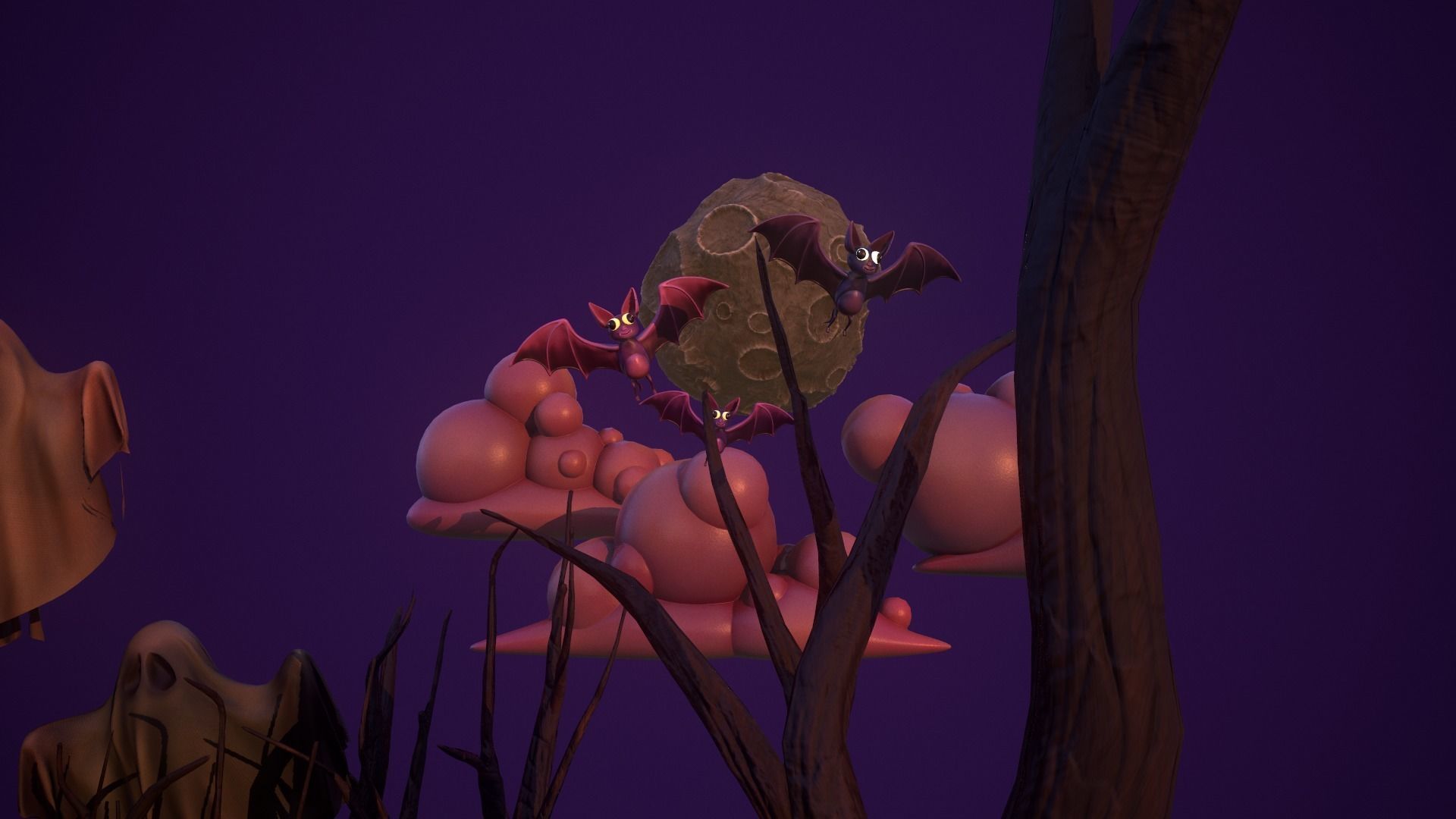 Halloween Collection island in middle of forest Low-poly 3D model_19