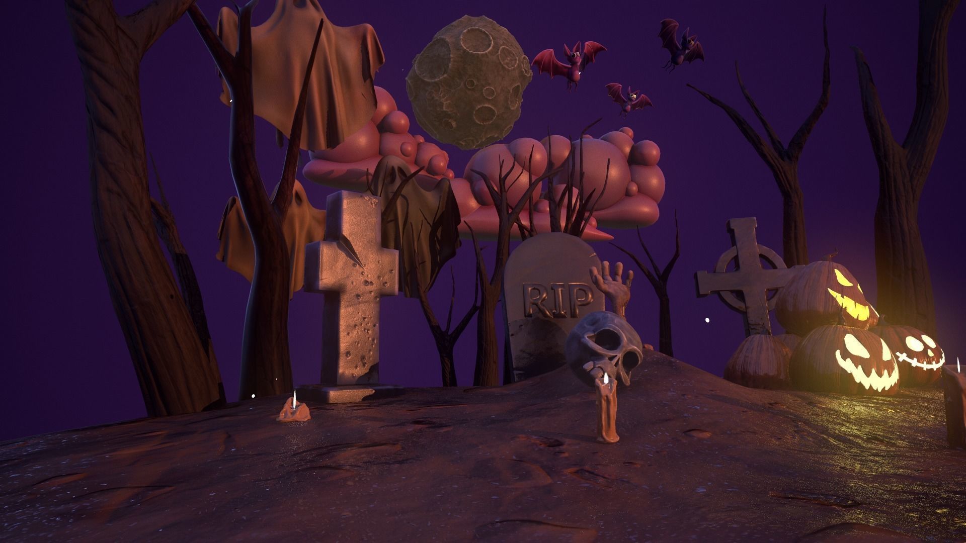 Halloween Collection island in middle of forest Low-poly 3D model_10