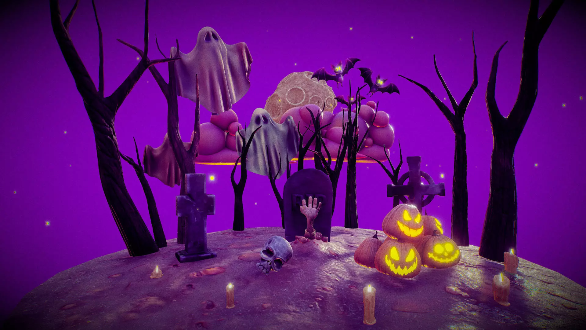 Halloween Collection island in middle of forest Low-poly 3D model_0