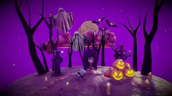 Halloween Collection island in middle of forest Low-poly 3D model