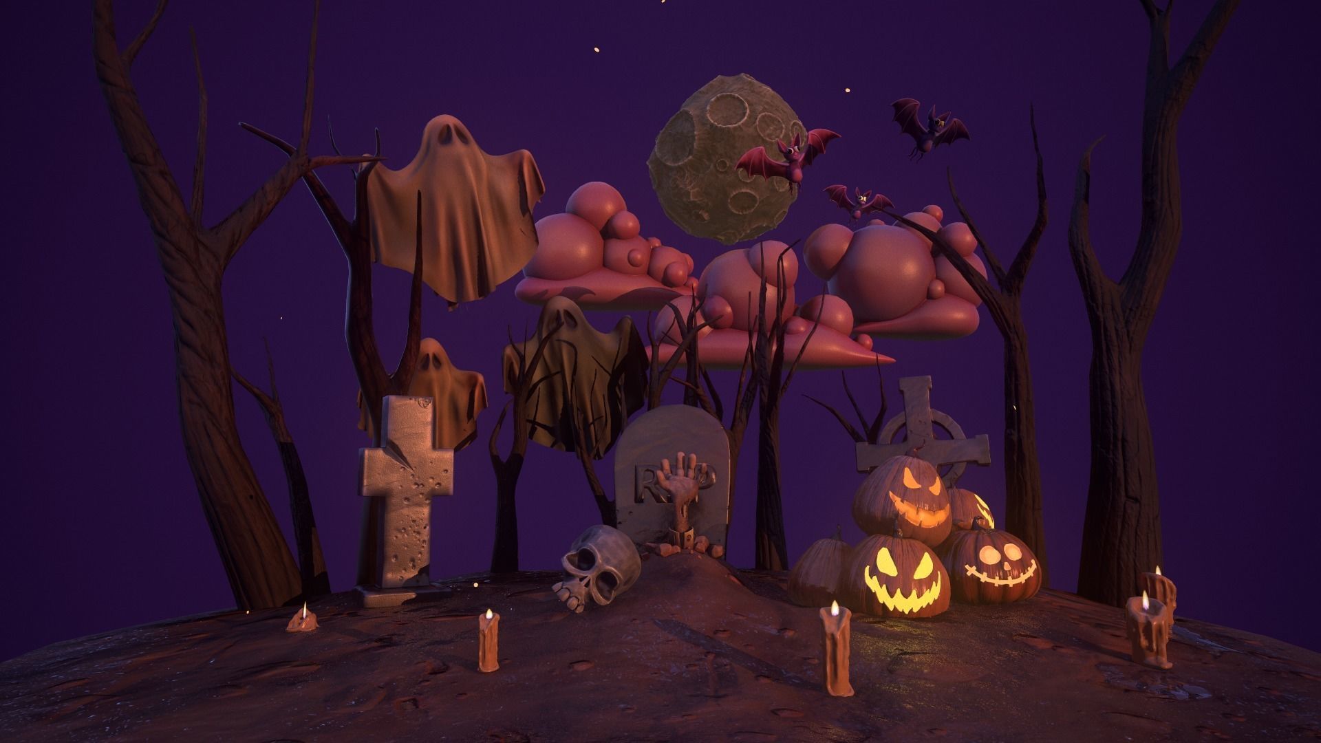 Halloween Collection island in middle of forest Low-poly 3D model_3