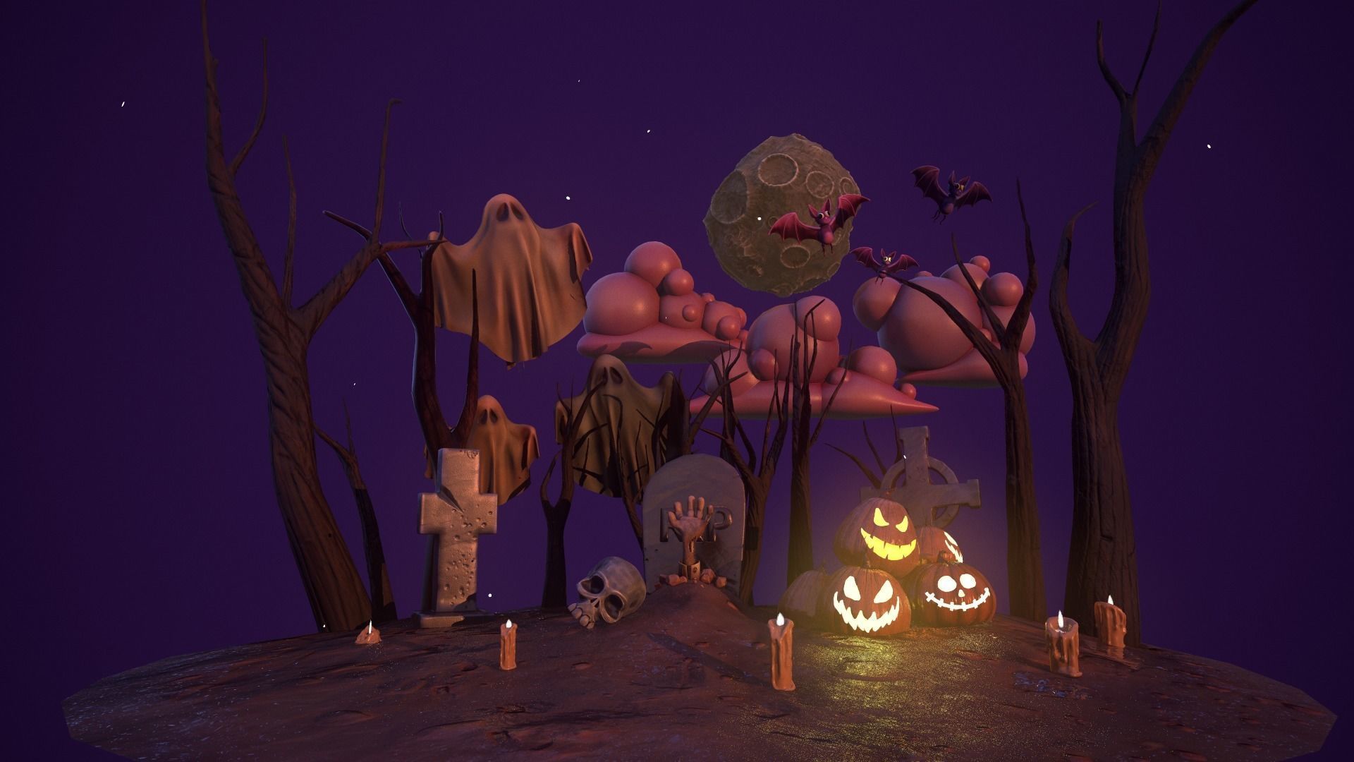 Halloween Collection island in middle of forest Low-poly 3D model_7