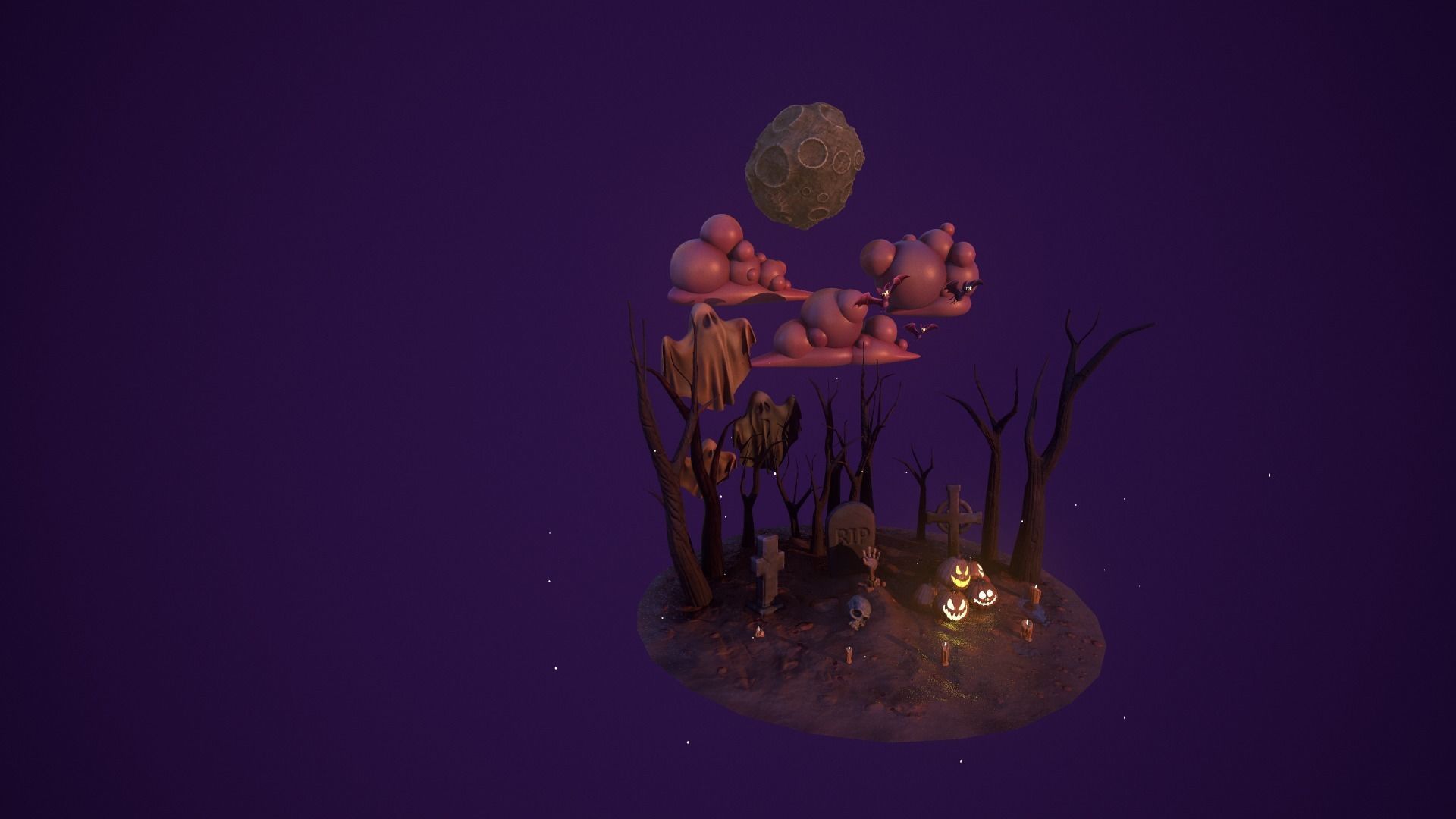 Halloween Collection island in middle of forest Low-poly 3D model_17