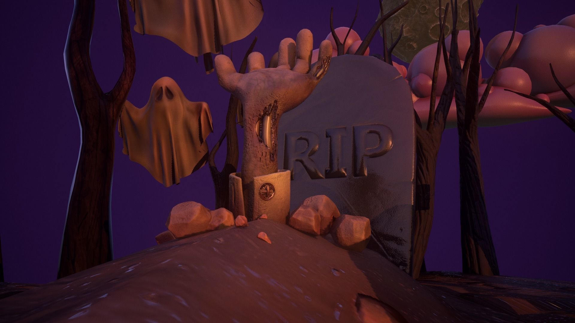 Halloween Collection island in middle of forest Low-poly 3D model_13