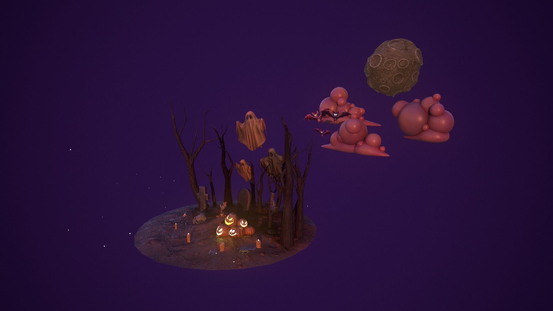 Halloween Collection island in middle of forest Low-poly 3D model_18