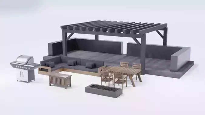 Outdoor Patio Asset Collection Low-poly 3D model
