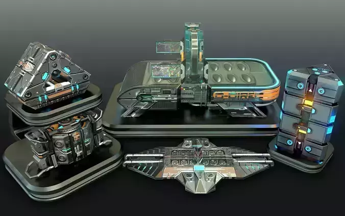 Sci Fi devices - Cyberpunk Automation  - low poly - 3D Model Collection