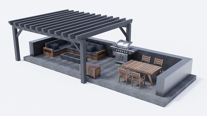 Outdoor Patio Collection Scene Low-poly 3D model