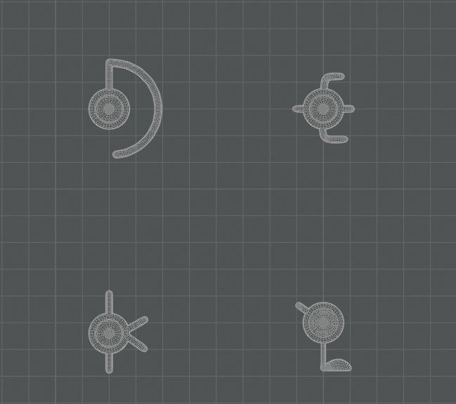 The Unown set of buttons and knobs Low-poly 3D model_3