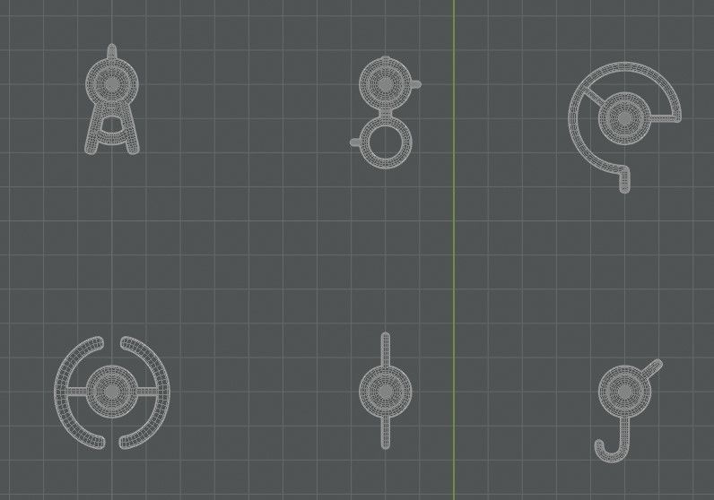The Unown set of buttons and knobs Low-poly 3D model_2