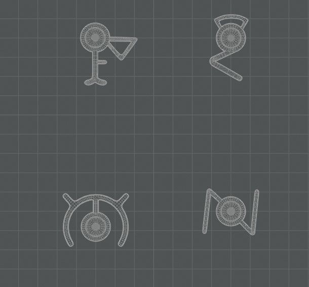 The Unown set of buttons and knobs Low-poly 3D model_4