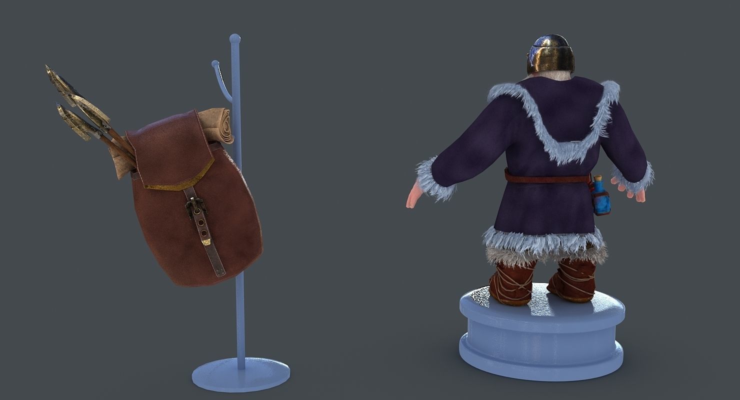 Dwarf with bag Low-poly 3D model_2