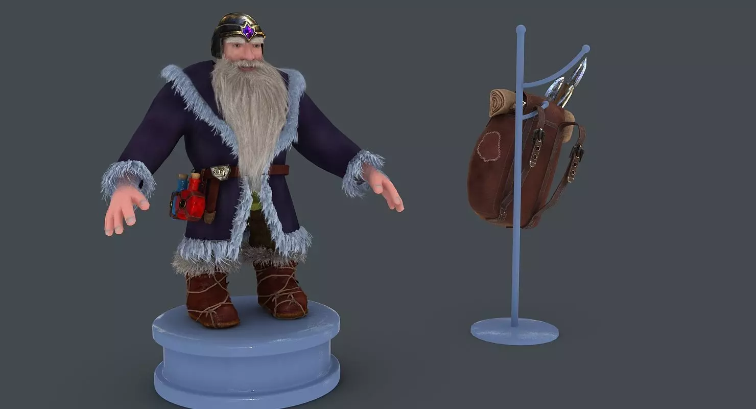 Dwarf with bag Low-poly 3D model_0
