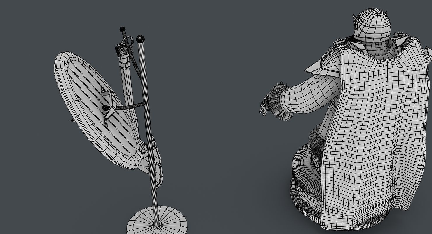 Dwarf with axe and shield Low-poly 3D model_12