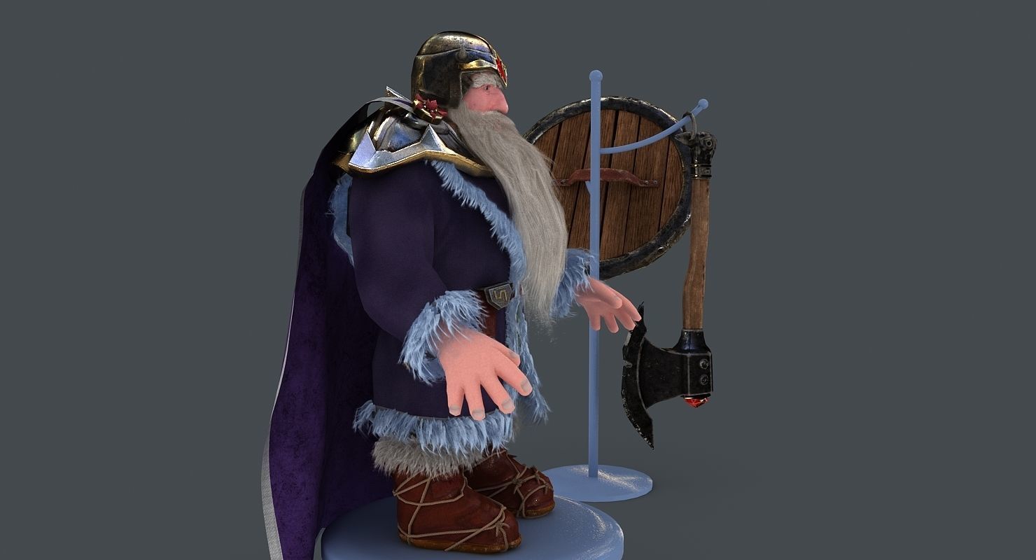 Dwarf with axe and shield Low-poly 3D model_6