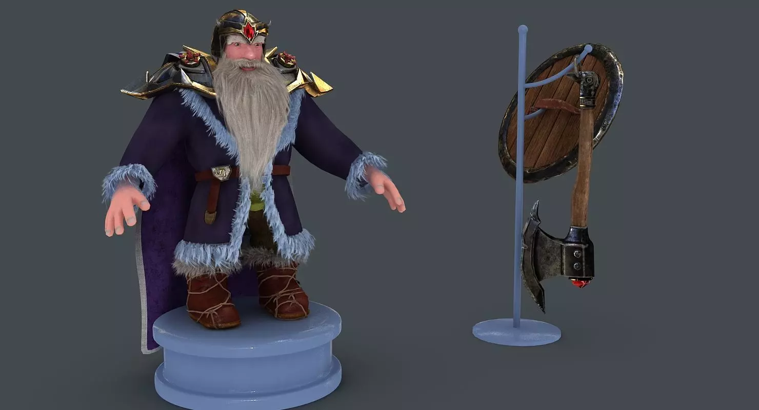 Dwarf with axe and shield Low-poly 3D model_0
