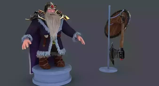 Dwarf with axe and shield Low-poly 3D model
